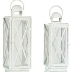 Lanterns-Kirkland's Home Matte Lattice Lanterns, Set Of 2 White