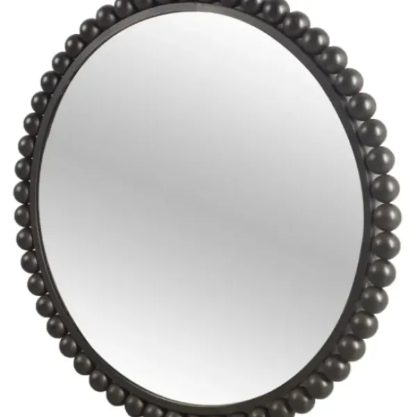 Decorative Mirrors-Kirkland's Home Matte Metal Beaded Round Mirror Black