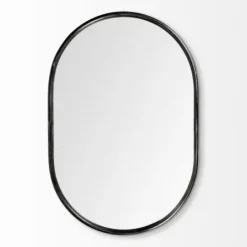 Decorative Mirrors-Kirkland's Home Matte Metal Frame Oval Wall Mirror Black
