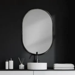 Decorative Mirrors-Kirkland's Home Matte Metal Frame Oval Wall Mirror Black