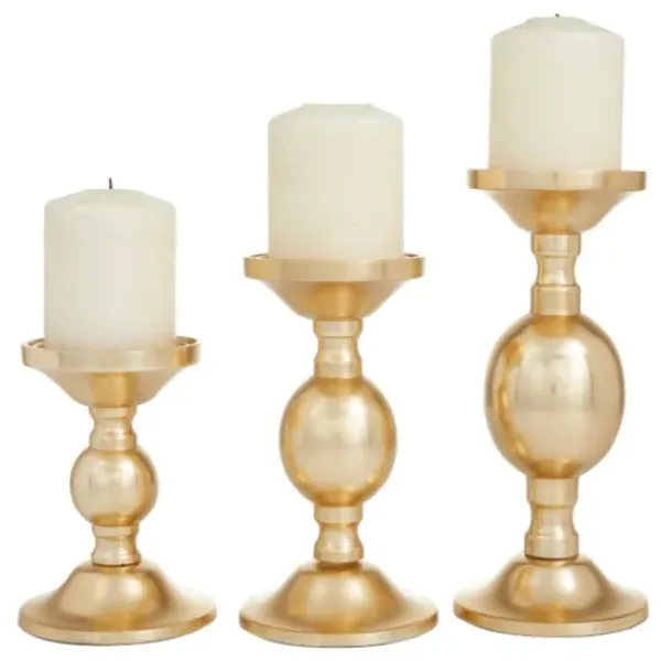 Candle Holders-Kirkland's Home Matte Metal 3-Pc. Pillar Candle Holder Set Gold