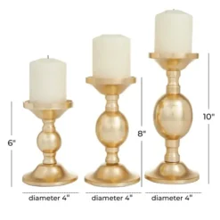 Candle Holders-Kirkland's Home Matte Metal 3-Pc. Pillar Candle Holder Set Gold