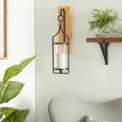 Sconces-Kirkland's Home Matte Poplar Wood Sconce Black
