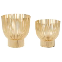 Candle Holders-Kirkland's Home Matte Straws 2-Pc. Votive Candle Holder Set Gold