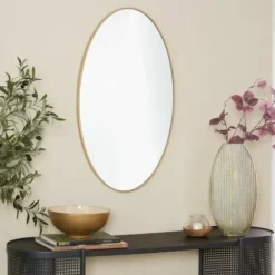 Decorative Mirrors-Kirkland's Home Matte Thin Wood Frame Oval Wall Mirror Gold