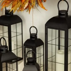 Lanterns-Kirkland's Home Matte Window Pane Lantern, 24 In. Black