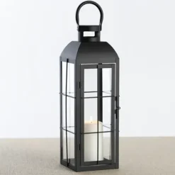 Lanterns-Kirkland's Home Matte Window Pane Lantern, 17 In. Black