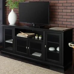Tv Stands & Media Consoles-Kirkland's Home Matte Wood Highboy Tv Stand Black