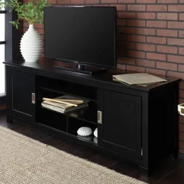 Tv Stands & Media Consoles-Kirkland's Home Matte Wood Sliding Doors Media Console Black