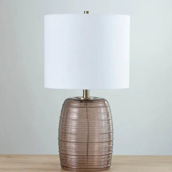 Table Lamps-Kirkland's Home Mauve Ribbed Glass Table Lamp White