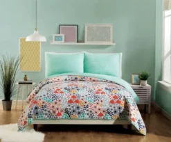 Quilts-Kirkland's Home Mayflower Blue 2-Pc. Queen Bedding Quilt Set Blue/Orange/Gray