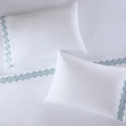 Bed Sheets-Kirkland's Home Medallion Hem Microfiber 4-Pc. Full Sheet Set White/Blue