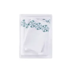 Bed Sheets-Kirkland's Home Medallion Hem Microfiber 4-Pc. King Sheet Set White/Blue