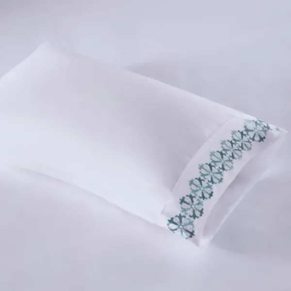 Bed Sheets-Kirkland's Home Medallion Hem Microfiber 4-Pc. King Sheet Set White/Blue