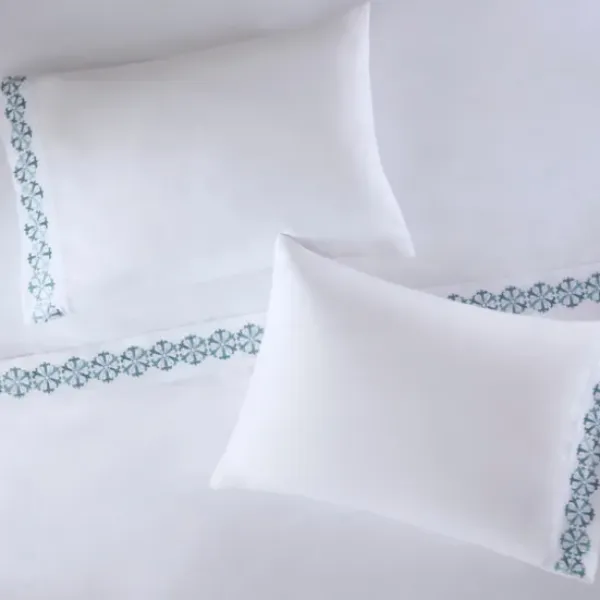 Bed Sheets-Kirkland's Home Medallion Hem Microfiber 4-Pc. King Sheet Set White/Blue