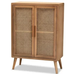 Cabinets & Sideboards-Kirkland's Home Medium Oak Rattan 2-Door Cabinet