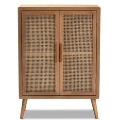 Cabinets & Sideboards-Kirkland's Home Medium Oak Rattan 2-Door Cabinet