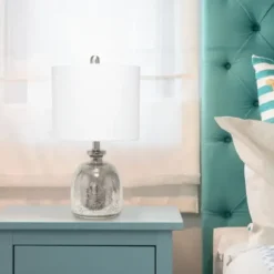 Table Lamps-Kirkland's Home Mercury Hammered Glass Shade Table Lamp White