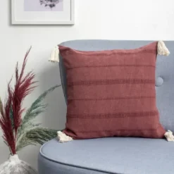 Pillows-Kirkland's Home Merlot Striped Organic Cotton Throw Pillow Red