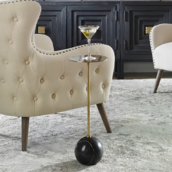 Accent & End Tables-Kirkland's Home Metal & Round Black Base Cocktail Table Gold
