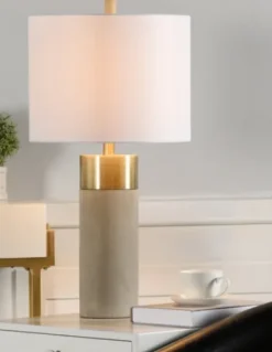 Table Lamps-Kirkland's Home Metal And Concrete Cylindrical Table Lamp Gray/Gold