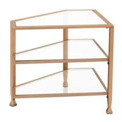 Tv Stands & Media Consoles-Kirkland's Home Metal And Glass Corner Tv Stand Gold