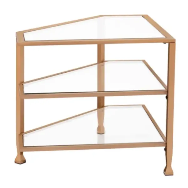 Tv Stands & Media Consoles-Kirkland's Home Metal And Glass Corner Tv Stand Gold