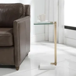 Accent & End Tables-Kirkland's Home Metal And Glass Top Accent Table Gold
