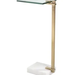 Accent & End Tables-Kirkland's Home Metal And Glass Top Accent Table Gold