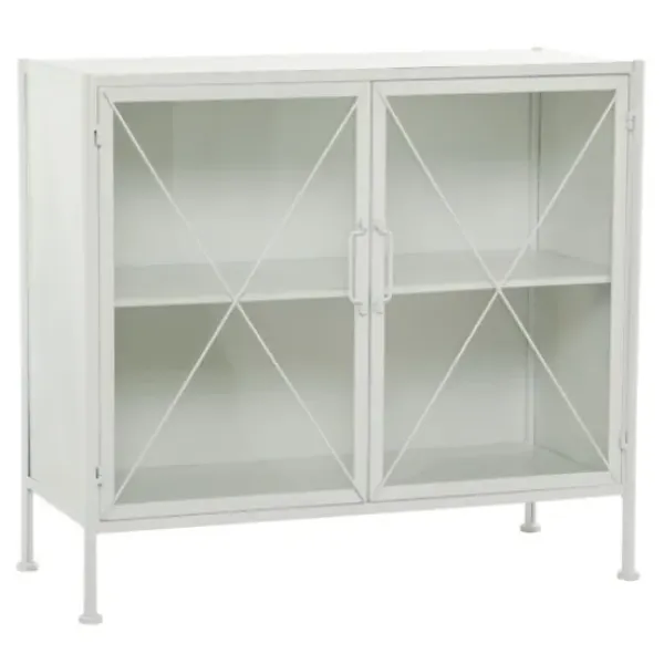 Cabinets & Sideboards-Kirkland's Home Metal And Glass X-Door Cabinet White
