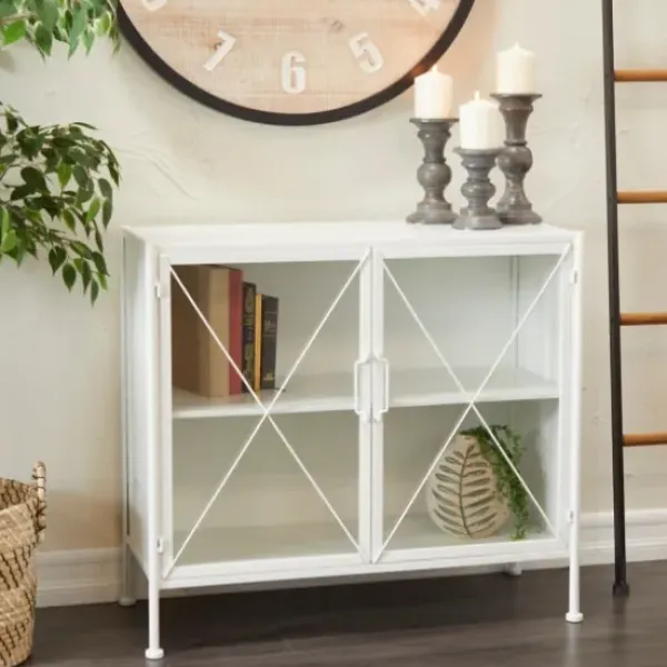 Cabinets & Sideboards-Kirkland's Home Metal And Glass X-Door Cabinet White
