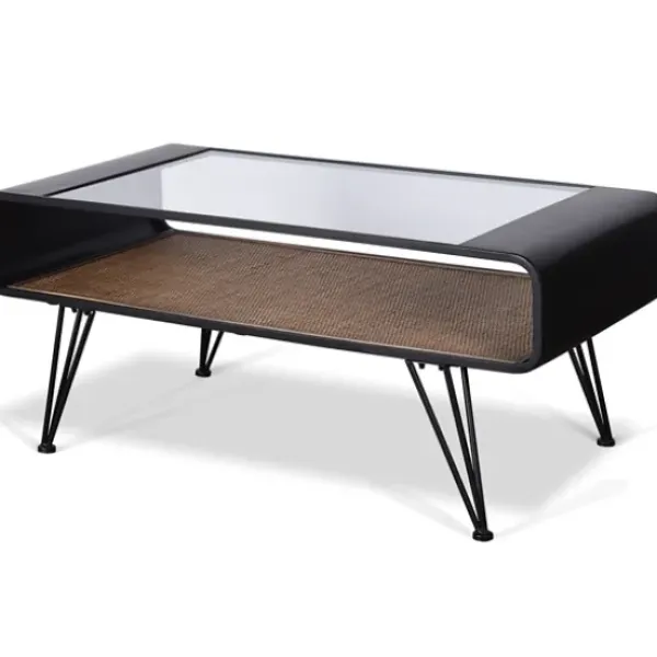 Coffee Tables-Kirkland's Home Metal And Rattan Shelf Coffee Table Gray