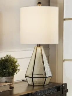 Table Lamps-Kirkland's Home Metal And Seeded Glass Cage Table Lamp White