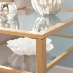 Accent & End Tables-Kirkland's Home Metal And Tempered Glass Side Table Gold