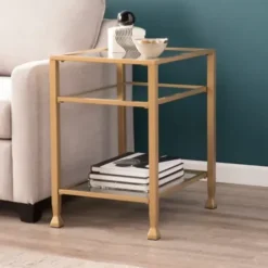 Accent & End Tables-Kirkland's Home Metal And Tempered Glass Side Table Gold