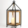 Lanterns-Kirkland's Home Metal And Wood House Frame Lantern, 16 In. Brown/Black