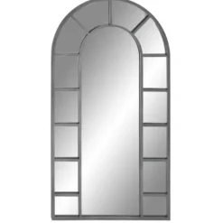 Decorative Mirrors-Kirkland's Home Metal Arch Frame Grid Overlay Mirror Black