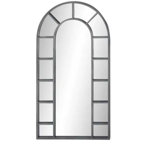Decorative Mirrors-Kirkland's Home Metal Arch Frame Grid Overlay Mirror Black