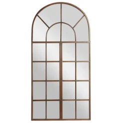 Decorative Mirrors-Kirkland's Home Metal Arch Frame Windowpane Wall Mirror Brown
