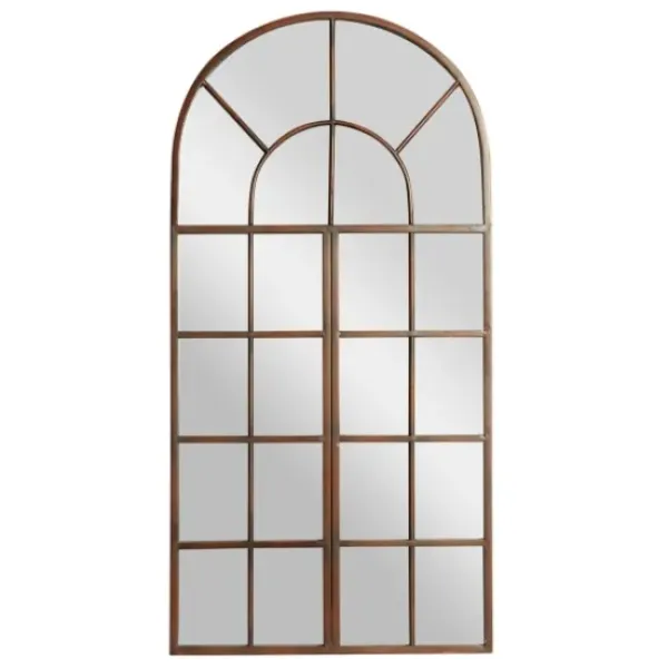 Decorative Mirrors-Kirkland's Home Metal Arch Frame Windowpane Wall Mirror Brown
