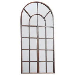 Decorative Mirrors-Kirkland's Home Metal Arch Frame Windowpane Wall Mirror Brown