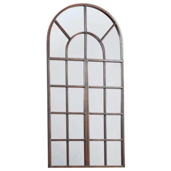 Decorative Mirrors-Kirkland's Home Metal Arch Frame Windowpane Wall Mirror Brown