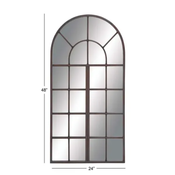 Decorative Mirrors-Kirkland's Home Metal Arch Frame Windowpane Wall Mirror Brown