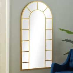 Decorative Mirrors-Kirkland's Home Metal Arch Pane Wall Mirror Gold