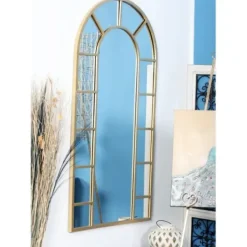 Decorative Mirrors-Kirkland's Home Metal Arch Pane Wall Mirror Gold