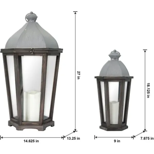 Lanterns-Kirkland's Home Metal Arch Top Led Lanterns, Set Of 2 Gray/Brown