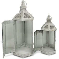 Lanterns-Kirkland's Home Metal Frame Lanterns, Set Of 2 White