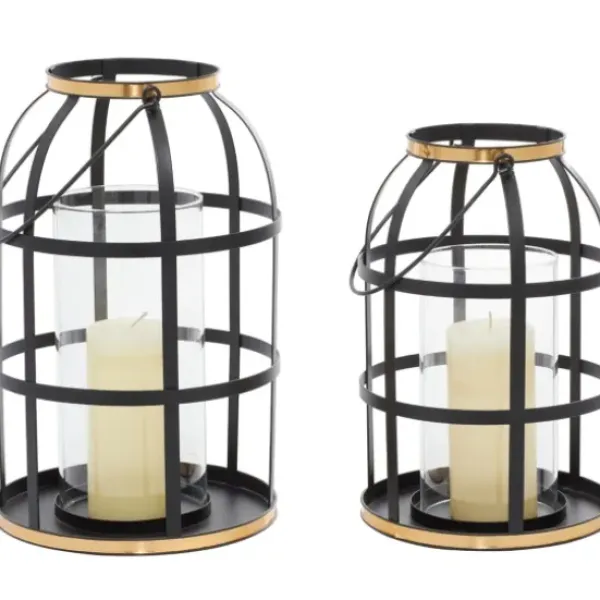 Lanterns-Kirkland's Home Metal Frame Lanterns, Set Of 2 Black