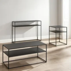 Coffee Tables-Kirkland's Home Metal Frame 3-Pc. Table Set Black