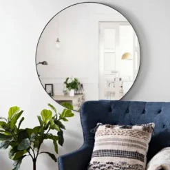 Decorative Mirrors-Kirkland's Home Metal Linear Round Mirror Black